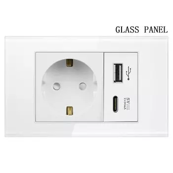 Розетка Shawader с USB, стеклянная панель