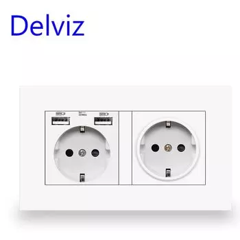 Розетка USB Delviz Европейская двойная 16А