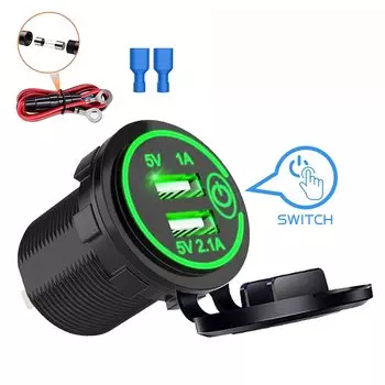 Розетка зарядная Водонепроницаемая с двумя USB-портами, 12-24 В, 3,1 А