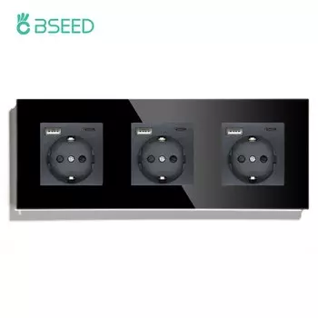 Розетки BSEED, двойные, с USB, стеклянные