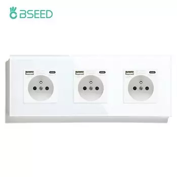 Розетки BSEED с USB, стеклянная рамка