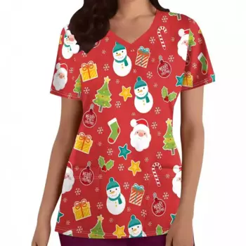 Рождественская 3D-печать, прямые продажи, оптовая продажа, женский универсальный пуловер для похудения, футболка с v-образным вырезом, медицинская форма