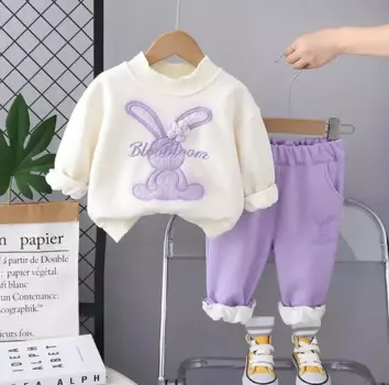 Рождественские комплекты одежды для маленьких девочек, эксклюзивная одежда в корейском стиле, бархатный свитшот и штаны с рисунком кролика, детский спортивный костюм для малышей