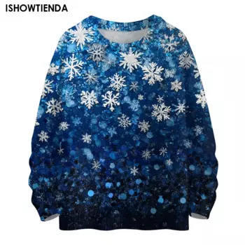 Рождественские пуловеры со снежинками, женские осенние и зимние пуловеры с длинными рукавами и круглым вырезом с принтом, пуловеры большого размера, толстовка
