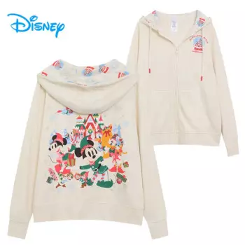Рождественский флисовый свитшот с капюшоном Disney, женские толстовки на молнии, куртка с Минни, Микки, Дейзи, Дональд Дак, повседневный джемпер с героями мультфильмов, топы