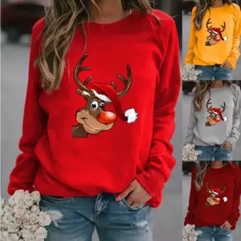 Рождественский новый пуловер с круглым вырезом и длинными рукавами в Европе и США, повседневная флисовая толстовка с капюшоном и принтом, толстовки