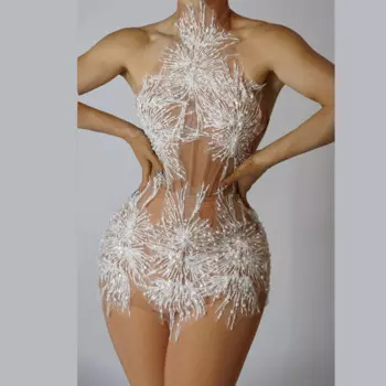 Рождественское платье со снежинками, женское праздничное вечернее платье, сексуальный прозрачный костюм ГОГО, сценический праздничный наряд