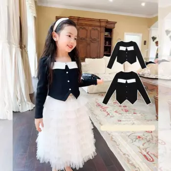 Розничная продажа, новые весенние комплекты платья с длинным рукавом для маленьких девочек, топ + сетчатая юбка, модные костюмы принцессы, официальные женские юбки