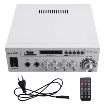 Розничный усилитель звука AV-660BT 2.0 CH — усилитель мощности с поддержкой Bluetooth, FM-радио, USB, SD-карты и двойных микрофонных входов, вилка европейского стандарта