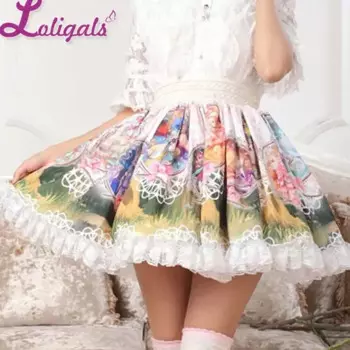 Розовая кружевная юбка трапециевидной формы с принтом «Богиня» Sweet Loita для женщин и кружевной отделкой с рюшами