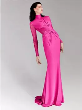 Розовое женское сексуальное кружевное облегающее длинное платье с длинным рукавом, модное свадебное платье русалки, праздничное платье Vestido