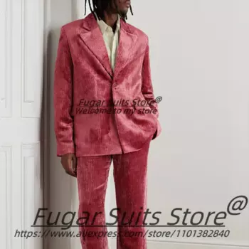 Розовые элитные вельветовые мужские костюмы Slim Fit с зубчатыми лацканами, свадебные смокинги для жениха, комплекты из 2 предметов, элегантные мужские пиджаки, костюм Homme