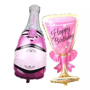 Розовые фольгированные шары-бутылки шампанского 2 шт.