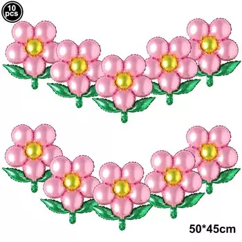 Розовые фольгированные шары-цветы YSOIHF, 10 шт.