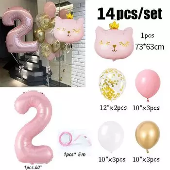 Розовые фольгированные шары с номером кота и животного TingBabyer