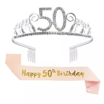 Розовые золотые и серебряные атласные пояса и хрустальные тиары для дня рождения