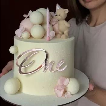 Розовый акриловый топпер для торта YXMJMXS