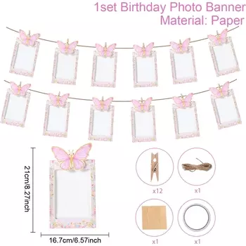 Розовый фотобаннер для первого дня рождения FENGRISE