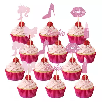Розовый картонный топпер для торта Barbie