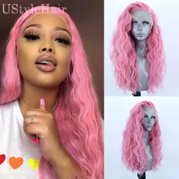Розовый парик UStyleHair, Длинные свободные вьющиеся парики для женщин, синтетические кружевные передние парики, натуральные волосы, ежедневное использование, косплей, розовый парик на сетке