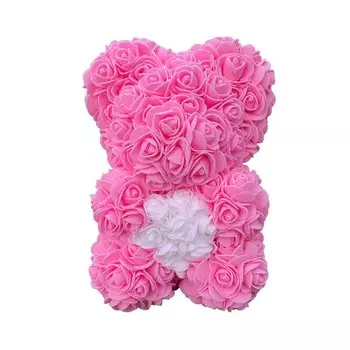 Розовый плюшевый мишка-роза 25 см
