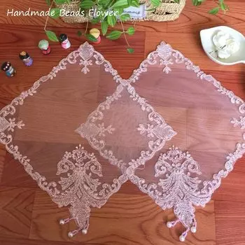 Розовый тканевый коврик для стола из полиэстера и хлопка