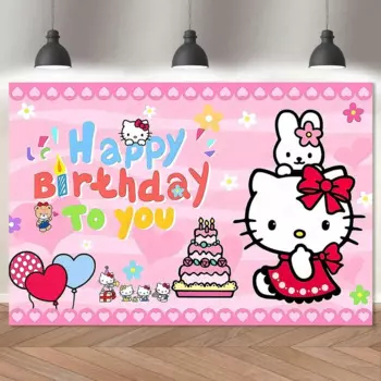 Розовый Виниловый фон Hello Kitty для фотосъемки с изображением кошек для девочек на день рождения баннер реквизит для студийной съемки