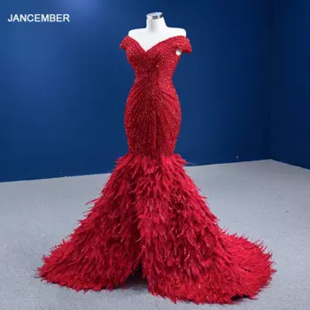 RSM67433 арабское вечернее платье с v-образным вырезом кружевное длинное вечернее платье русалки из бисера красное платье с перьями robe de soire longue