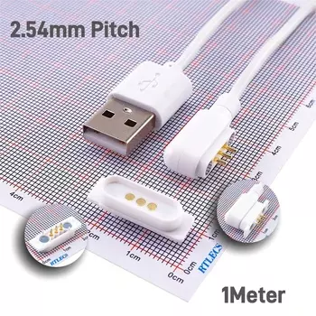 1 комплект, магнитный разъем PogoPin, интервал 2,54 мм, USB-кабель для зарядки, 3-контактный Pogo-папа, женский, длина 1 метр, мощность