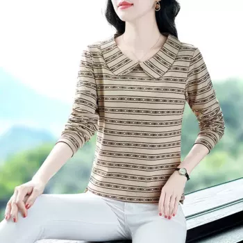 Рубашка Babydoll, полосатая рубашка-поло с принтом, повседневная и милая рубашка для уменьшения возраста, красивые женские Рубашки, Топы, футболка с длинным рукавом для молодежи