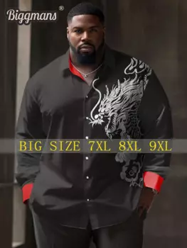 Рубашка Biggmans мужская с длинным рукавом, цвет черный, скидка 7XL, 8XL, 9XL, лето