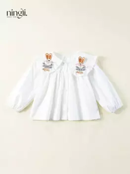 Рубашка для девочек, весна и осень2024, новая детская блузка для маленьких девочек, детская белая рубашка с длинными рукавами Tide