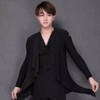 Рубашка для латинских танцев, мужская рубашка с длинным рукавом, черная/белая тренировочная одежда, топы для бальных танцев, костюм для танго для взрослых VO362