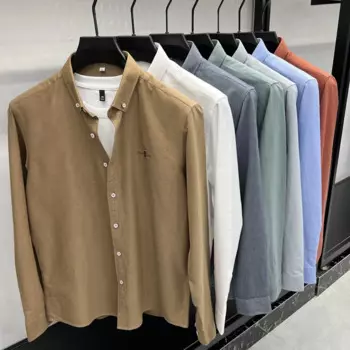 Рубашка из 100% чистого хлопка высокого и люксового бренда, осенняя вещь 2024 года, изысканная вышивка, повседневная модная мужская рубашка с длинным рукавом