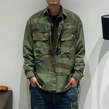 Рубашка-карго мужская с длинным рукавом, тактическая уличная одежда в стиле милитари, свободная куртка в японском стиле, весна-осень