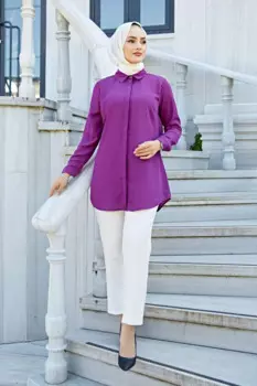 Рубашка MD фиолетовая на скрытых пуговицах с прорезями