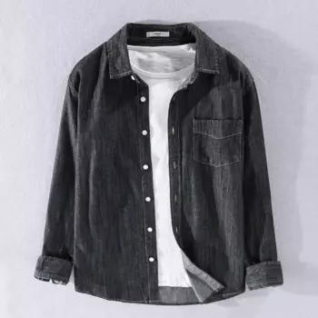 Рубашка мужская джинсовая, 100% хлопок, осень-весна