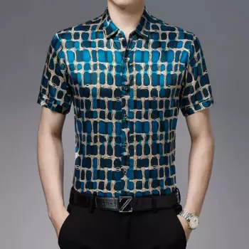 Рубашка мужская из натурального шелка, с принтом