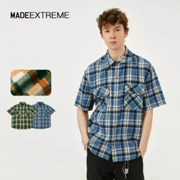 Рубашка мужская клетчатая с коротким рукавом, Y2k