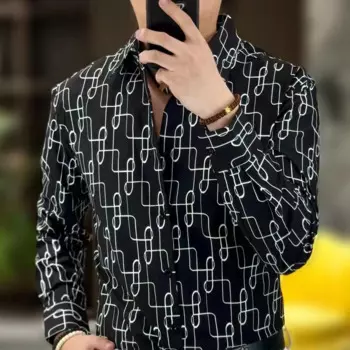 Рубашка мужская с длинным рукавом, черная/белая, 2024