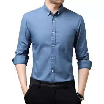 Рубашка мужская с длинным рукавом, х/б, однотонная