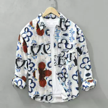 Рубашка мужская с длинным рукавом и принтом масляной живописи, уличная одежда из чистого хлопка, Повседневная Свободная облегающая футболка с индивидуальным принтом, топы