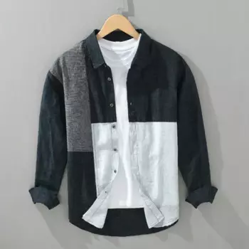 Рубашка мужская с длинным рукавом, из 100% льна