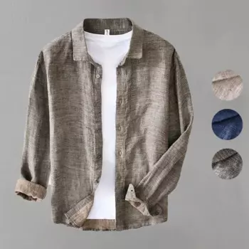 Рубашка мужская с длинным рукавом, из 100% льна