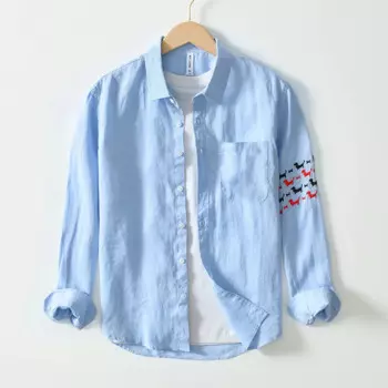 Рубашка мужская с длинным рукавом, из 100% льна