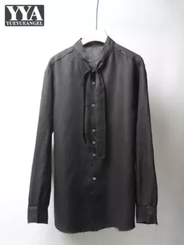 Рубашка мужская с длинным рукавом, Модная тонкая блуза свободного кроя в готическом стиле, повседневная однобортная льняная рубашка с воротником-стойкой, весна-лето