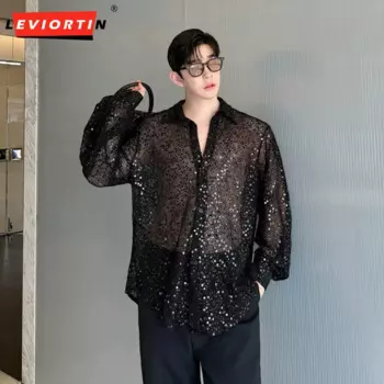 Рубашка мужская с длинным рукавом, весна-осень 2024