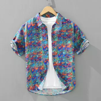 Рубашка мужская с коротким рукавом, из 100% льна