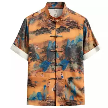 Рубашка мужская с принтом в виде лягушки, мягкий удобный костюм с коротким рукавом, свободного кроя, костюм Тан, лето