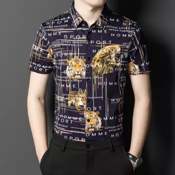 Рубашка мужская с принтом «Золотой тигр», из хлопка